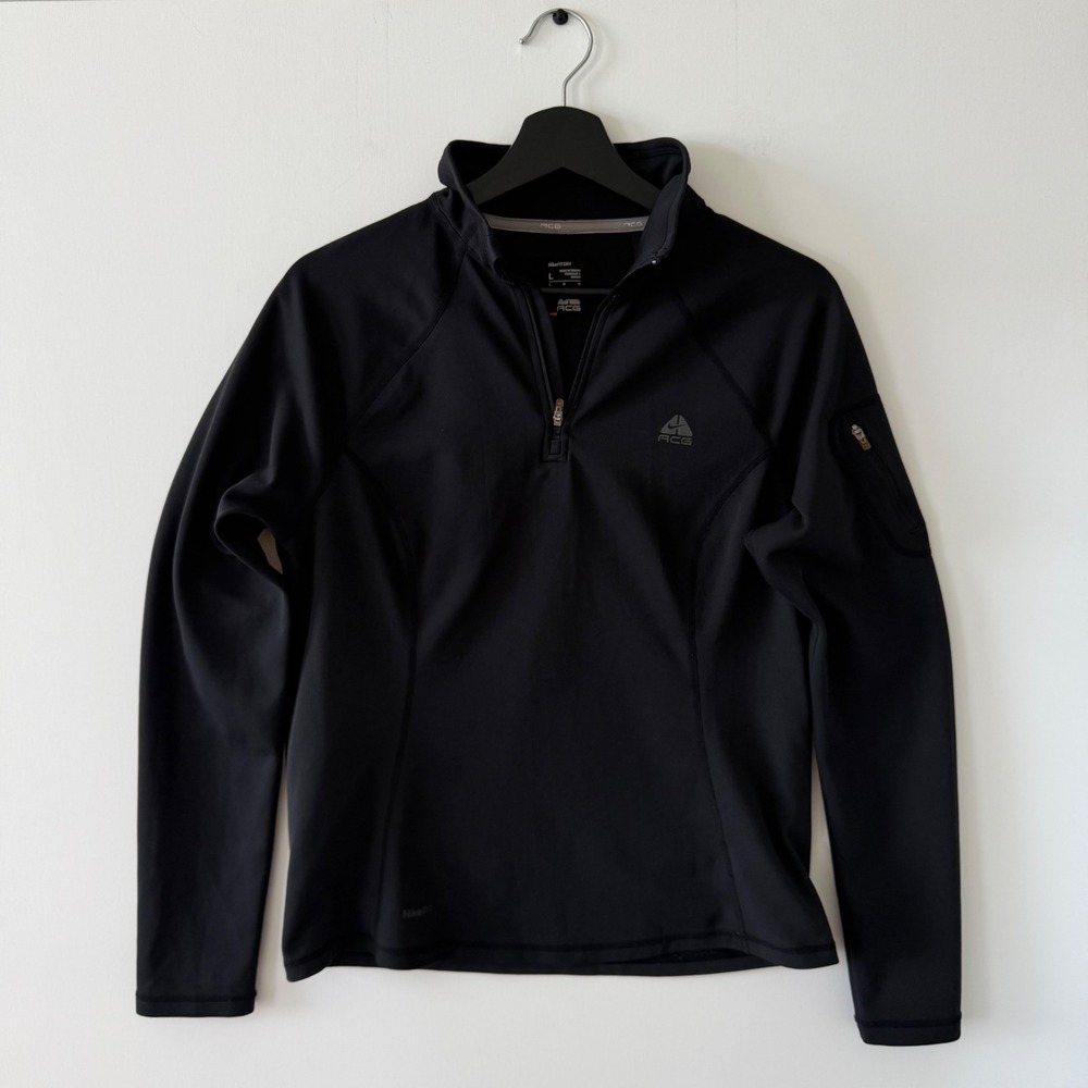 Nike ACG Fit Dry 1/4 Zip Pullover Black Long Sleeve Top Womens L Arm Pocket